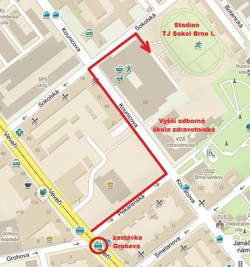 Dopravní spojení Příjezd autobusem: z autobusového nádraží Zvonařka tramvaj č. 12 směr Technologický park, vystoupit zastávka Grohova (11 min.