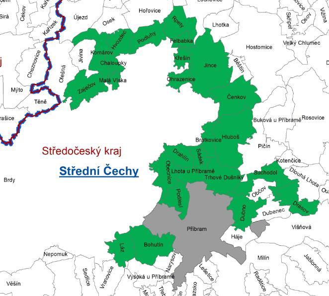 Územní vymezení Zájmové území MAS Brdy, vymezené pro programovací období 2014 2020 Evropské unie, se rozkládá na 136 km 2 v nadmořské výšce mezi 360 588 m. n. m. K 1. 1. 2014 zde žilo celkem 17 473 obyvatel.