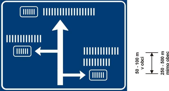 160 V případě mimoúrovňové křižovatky s odbočovacím a připojovacím pruhem mají šipky na značce stejnou šířku (grafika obdobná jako u
