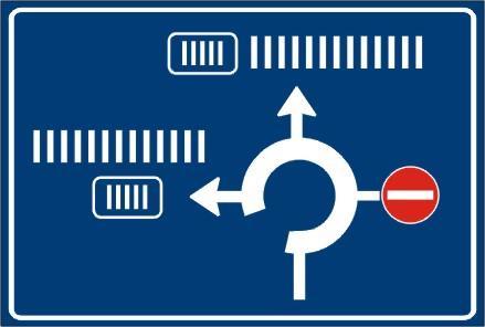 9.2.6.30 Návěst před křižovatkou (č. IS 9b) Značka č. IS 9b informuje o směru k vyznačeným cílům z křižovatky s kruhovým objezdem (okružní křižovatky).