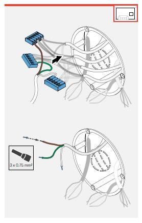 přiveďte třížilový propojovací kabel, který spojí ventilátory s Clust-Air modulem tak, že do pětipólové propojovací svorkovnice umístíte žíly kabelu tak, aby barvy žil propojovacího kabelu,