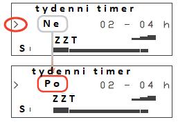 TYP Naprogramování týdenního timeru může být provedeno pouze tehdy, pokud bude aktivovaná požadovaná zóna, pro kterou má být nastavení provedeno. dotekem na navigační šipku potvrdíte svůj výběr.