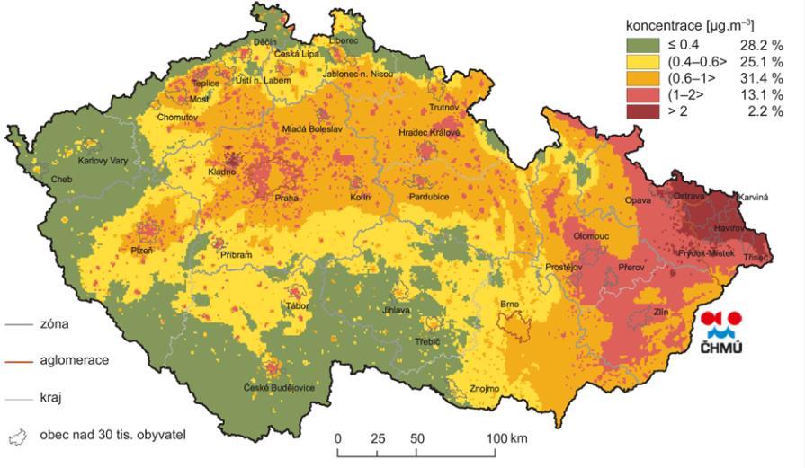 Průměrná roční koncentrace benzo[a]pyrenu v