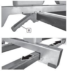 Align the machine: Press the fixing lever (B) up and move the unit. Align the support: Loosen the tommy screws (C) and align the unit. Tighten the tommy screws (C) and fix the unit. 12.
