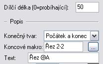 řezná čára dynamický popis s poli alfanumerických proměných Řez 1-1