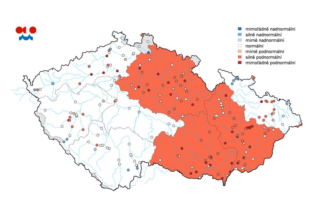 Tabulka: Vydatnost pramenů hodnocená dle pravděpodobnosti překročení v % objektů Povodí mimořádně podnormální vydatnost silně podnormální vydatnost mírně podnormální vydatnost normální vydatnost