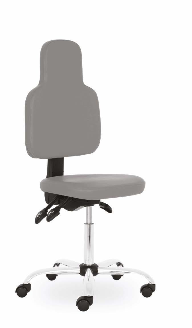 54 DENTIST Ordinační otočná židle / Medical swivel chair / Drehstuhl für Ordinationen Čalouněný sedák a tvarované výškově stavitelné zádové opěradlo / Upholstered seat and shaped height-adjustable