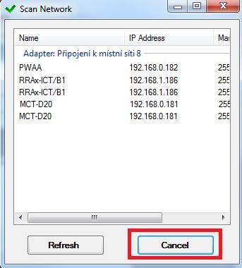 Klikněte na Cancel pro zavření scanu. Obr.