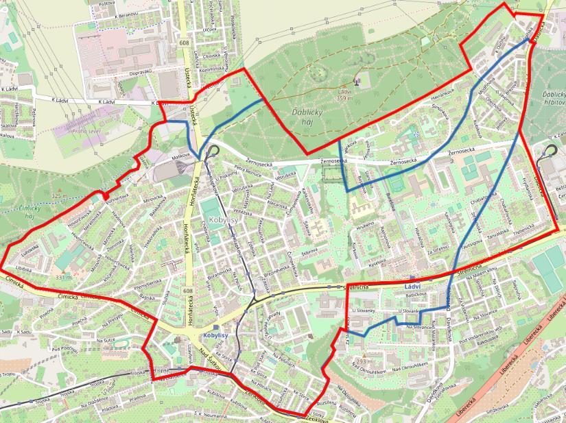 Příloha 1 Hranice katastrálního území Kobylisy v letech 1961 a 2011 Zdroj: