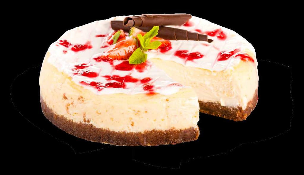 bílou čokoládou a perleťovým pudrem CHEESECAKE korpus z drcených sušenek, pečená smetano-sýrová