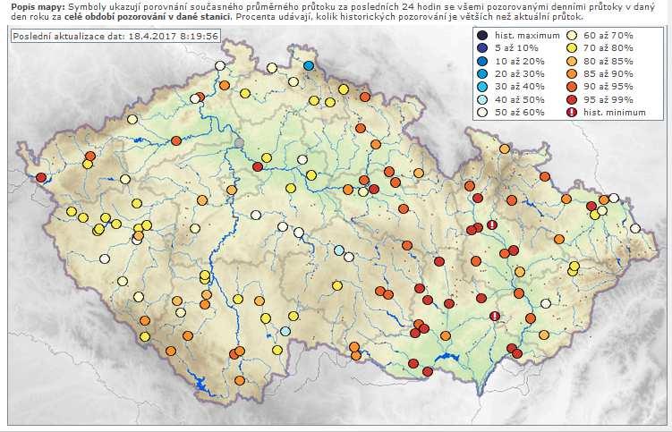 F. Vlhkost půdy V závěru 15. kalendářního týdne došlo k mírnému poklesu vlhkosti půdy v orniční vrstvě na většině Čech, na Moravě se udržela většinou na setrvalém stavu.