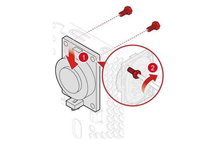 Obrázek 31. Instalace vnitřního reproduktoru 7. Připojte kabel nového vnitřního reproduktoru k základní desce. 8. Vraťte zpět všechny vyjmuté součásti.
