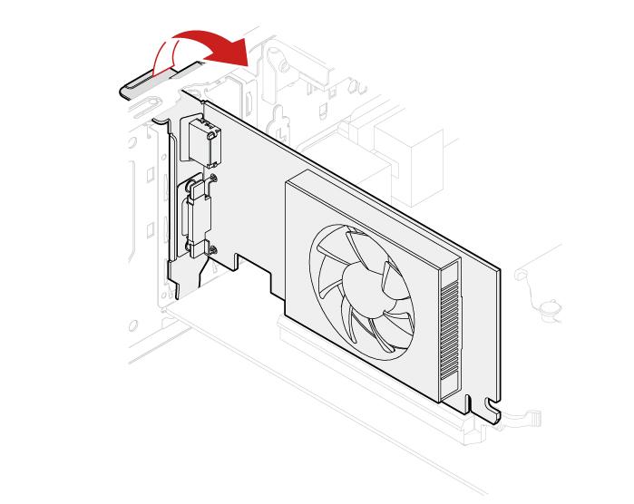 Obrázek 52. Instalace karty PCI Express 3. Vyměňte kartu PCI-Express. 4. Vraťte zpět všechny vyjmuté součásti.