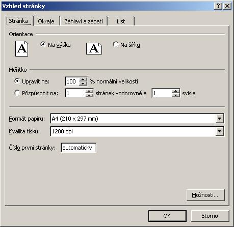 6.2 Vzhled stránky Na kartu vzhled stránky se dostaneme například z Náhledu před Tiskem nebo můžeme jít přímo z Excelu, kde je pro tuto volbu vymezena celá záložka s názvem Rozložení stránky.