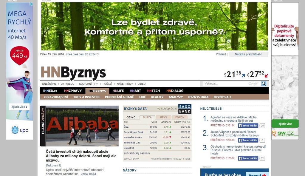 6.19 Obrázek č. 14 Obrázek 14 Screen kampaně Hyacint Budova F na Economia balíčku byznys Zdoj: Initiative Media Prague (2014) 6.20 Diagram č.