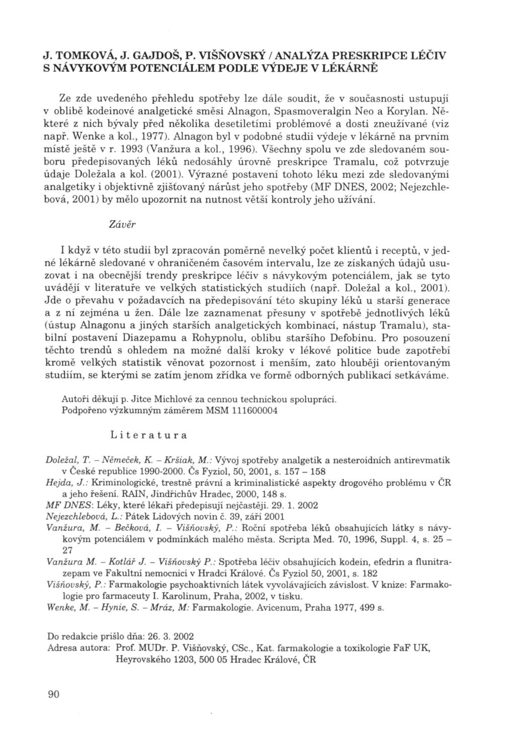 J. TOMKOVÁ, J. GAJDOŠ, P.