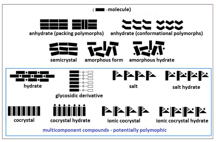 Chemical and physical forms of solid API s One active pharmaceutical