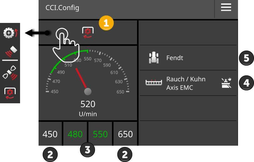 Nastavení stroje 6.6 Tachometr Vytvořte si v CCI.Config tachometr: Vpravo vedle zobrazení tachometru se zobrazí Vámi zvolený traktor, Vámi zvolený stroj a nastavení CCI.Convert.