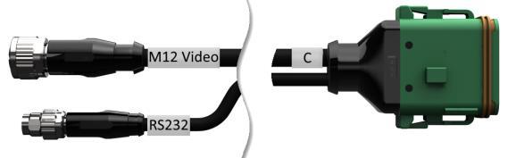 Označení: Kabel C2 Délka: 30 cm Video : Spojka M12, 8pólová Kamera C : Spojka, 12pólová Konektor C na terminálu RS232 :