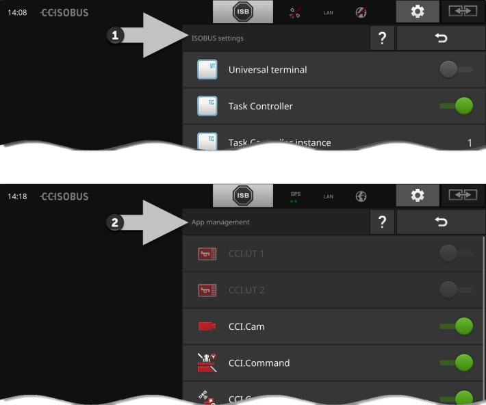 Nastavení Nastavení ISOBUS Terminál poskytuje na ISOBUS následující funkce: univerzální terminál, AUX-N, Task-Controller, TECU, File Server. Z výroby jsou všechny funkce ISOBUS aktivované.