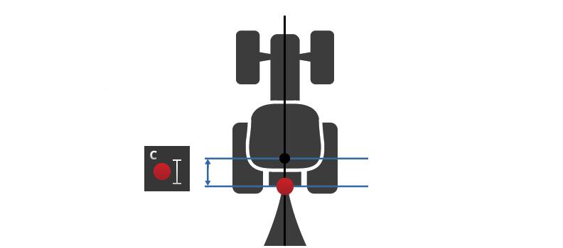 Nastavení stroje Druh nástavby a vzdálenost C 1. Ověřte, jaké druhy nástavby traktor má. 2. Pro každý druh nástavby změřte vzdálenost C. 3. Stiskněte tlačítko Druh nástavby a vzdálenost C.