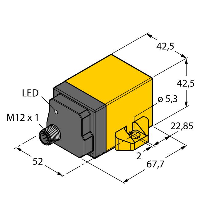 kvádr, plast, PA12-GF30 signalizace pomocí LED nastavitelná funkce filtru pro různé aplikace nastavení pomocí pinu Teach funkce zrychlení s nastavitelným měřicím rozsahem ±2 g pro vozidla s 12V a 24V