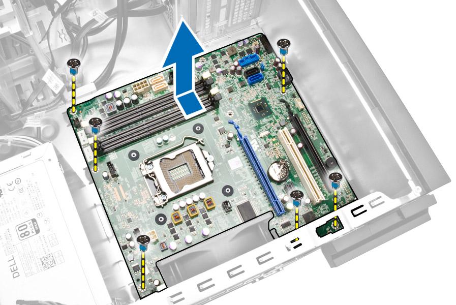 5. Nakloňte základní desku do úhlu 45 stupňů a poté ji vyjměte z počítače. Montáž základní desky 1.