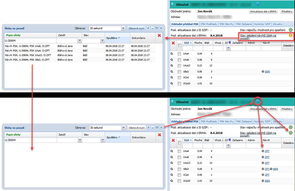 například z důvodu přerušení úlohy během nasazování nové verze programového kódu). Pokud chyba přetrvává, nahlaste chybu na helpdesk SZIF.