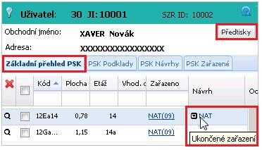 7. Přes aktivní odkaz uživatele se vraťte na jeho kartu, kde se ve sloupečku Návrh zobrazuje při najetí myší nad zkratku opatření informace Ukončené zařazení.