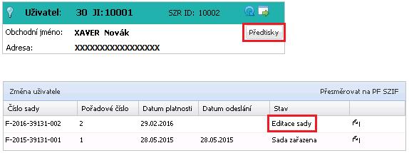 Pro zobrazení jednotlivých datových sad slouží samostatná část aplikace Předtisky, která se otevírá do samostatného okna prohlížeče.