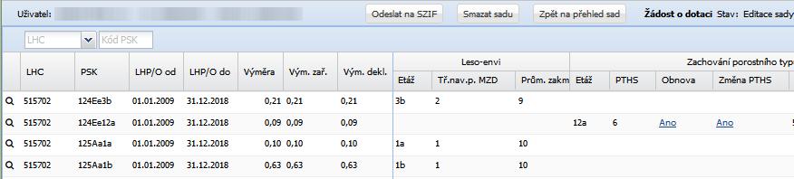 sady zadat údaje o obnově (Ano/Ne) po kliknutí na podtrženou hodnotu v příslušných sloupcích přehledu. 7.