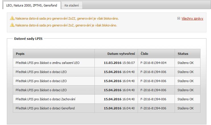 V další sekci zkontrolujte identifikační údaje žadatele a případně doplňte adresu pro doručování a další kontaktní údaje. 4. V další sekci označte, které pdf žádosti hodláte vygenerovat.