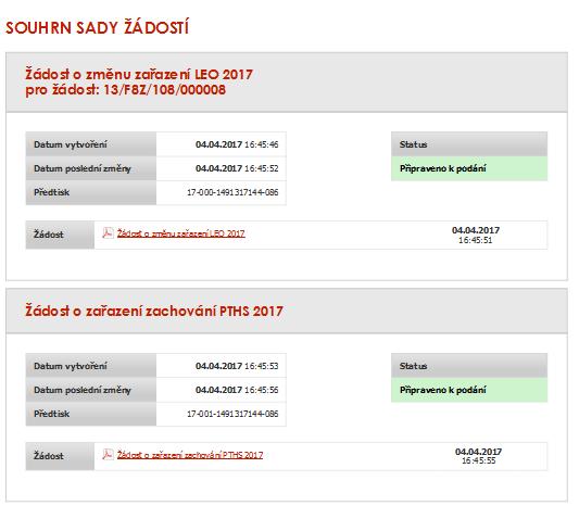 4. V případě, že je vygenerováno více žádostí pro více opatření, klikem na tlačítko DALŠÍ se přepnete na další žádost. 5.