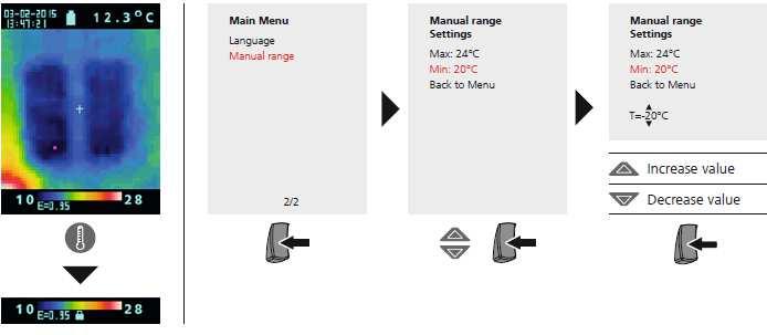 15. Nastavení měření: Manuální rozsah teploty 18. Výběr obrázku nebo videa Termokamera Thermo Visualizer dokáže pořizovat obrázky, nebo video.