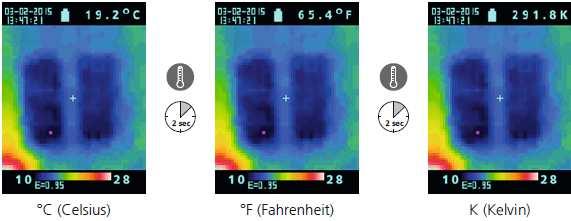 Nastavení měření: Barevná paleta Pro znázornění naměřených infračervených teplot si můžete vybrat několik standardních barevných rozsahů.