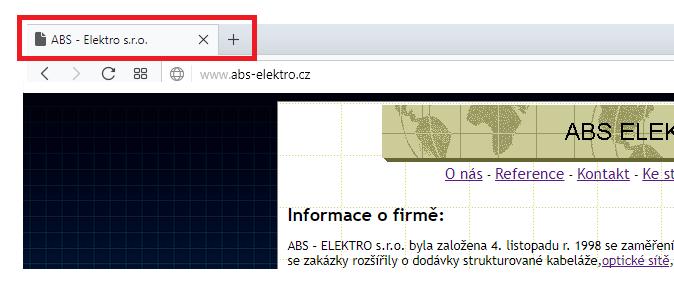 Title tag titulek stránky Obr. 9: Zobrazení Title tagu (titulku) na stránce webu firmy ABS Elektro s.r.o. Ideální Title tag stručně vystihuje, o čem webová stránka je.