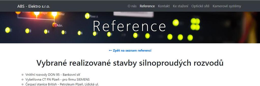 umístěn odkaz ve formě šipky a textu Zpět na seznam referencí, který vrátí návštěvníka zpět na podstránku Reference.