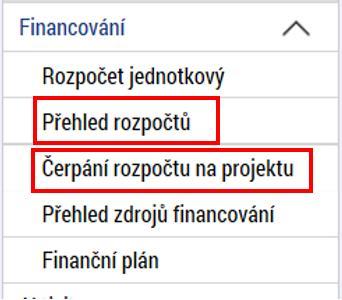 žádosti o podporu v oblasti Přehled rozpočtů.