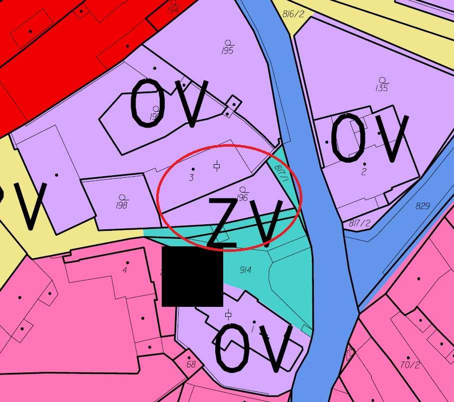 Sousední pozemky kostela i fary jsou řazeny do ploch občanského vybavení veřejné občanské vybavenosti (OV).