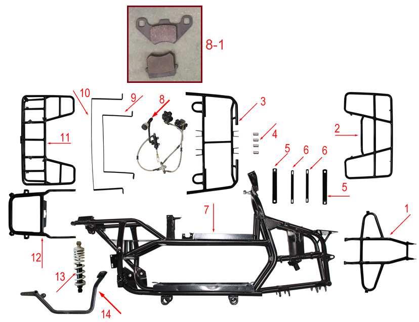 D1 593990060 Přední rám Front bumper D2 593990061 Přední nosič Front shelf D3 593990062 Středový rám pedálu Foot pedal bracket D4 593990063 Pouzdro Bushing D5 593990064 Vzpěra kapotáže (pár) Support