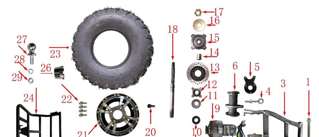 E1 593990074 Šroub Bolt E2 593990075 Matice Nut E3 593990076 Zadní vidlice Rear fork E4 593990077 Šroub napínání Tensioner bolt E5 593990078 Držák brzdy Brake fixing plate E6 593990079 Polonáprava