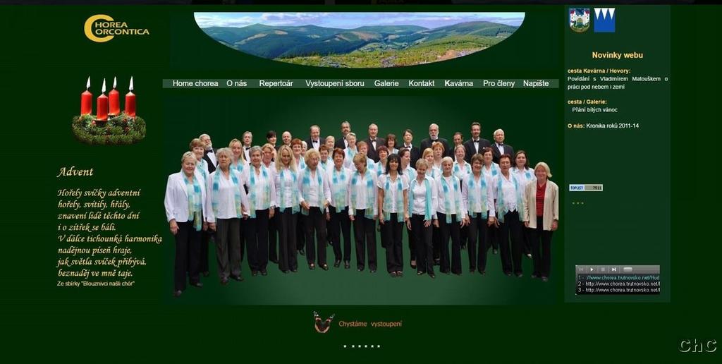 Ukázka úvodní stránky webu ChC mezi lety 2013-2016 Prezentujeme 27 aktualizací úvodní obrazovky.
