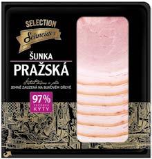 6 PRAŽSKÁ ŠUNKA NEJVYŠŠÍ JAKOSTI SELECTION 150 G 97 % vepřové kýty, šetrně dušeno v páře, jemně zauzeno na