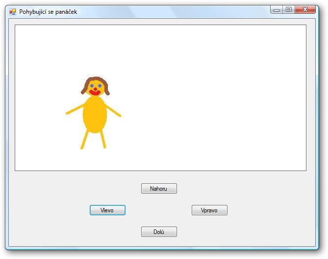 Př. pohybující se panáček tlačítko posune o 5 px daným směrem S obrázky se pracuje jako s objekty třídy Image. Ze souboru lze obrázek načíst statickou metodou Image.FromFile.