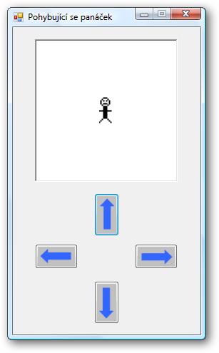 Upravte program s pohybujícím se panáčkem tak, aby po startu programu byl vždy přesně ve středu panelu.