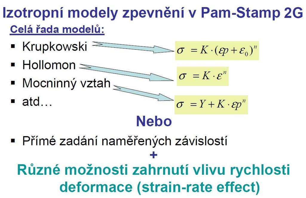Pro získání parametrů izotropního modelu postačuje jednoduchá tahová zkouška.