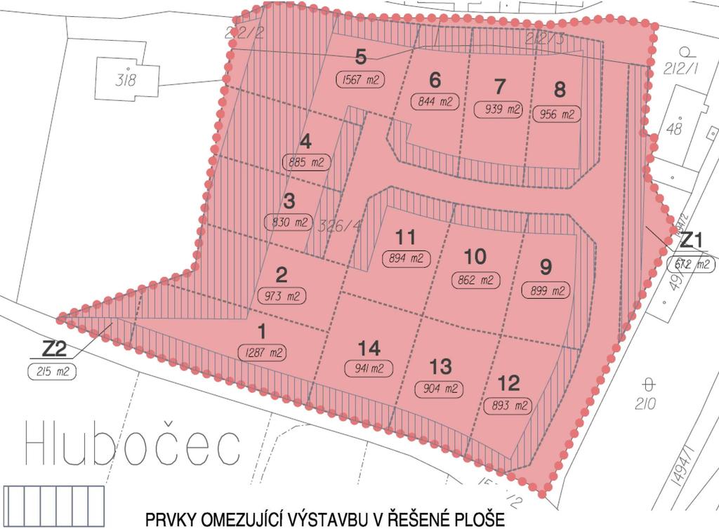 8. REGULAČNÍ PRVKY PLOŠNÉHO A PROSTOROVÉHO USPOŘÁDÁNÍ Územní studií je, v souladu s Územním plánem Hlubočec, pro zastavitelnou plochu Z17 stanovena uliční čára, která je nepřekročitelná směrem ke