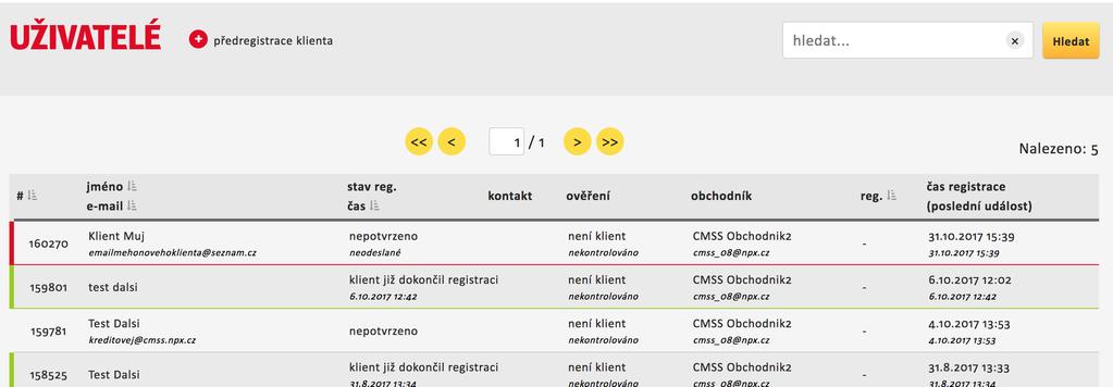 Registrace klientů V přehledu jsou všichni Vámi registrovaní klienti.