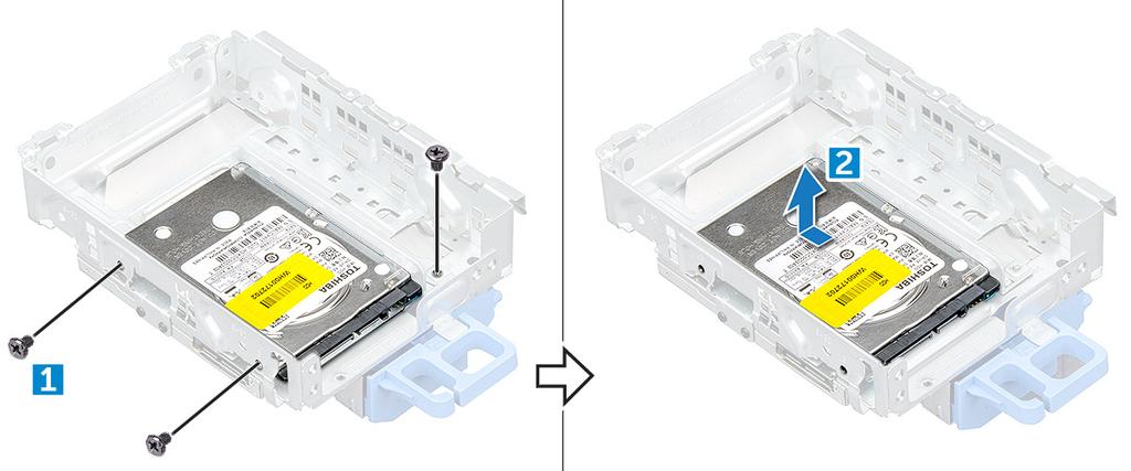 Montáž modulu pevného disku a optické mechaniky 1 K optické mechanice připojte datový a napájecí kabel. 2 Zasuňte modul pevného disku a optické mechaniky do pozice v počítači.