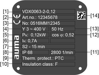 servopohonu [6] Síťové napětí [7] Výkonová třída AUMA spínače [8] Příp. teplota okolí [9] Druh krytí [10] Ovládání [11] Kód DataMatrix Typový štítek motoru Obr.